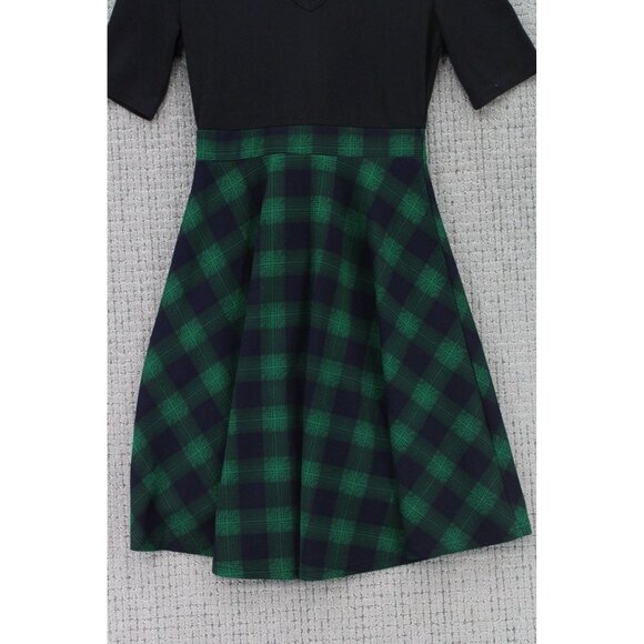 REPHYLLIS Fit & Flare Dress Womens Small Black/Green Plaid 3/4 Sleeve V Neck - Picture 4 of 7